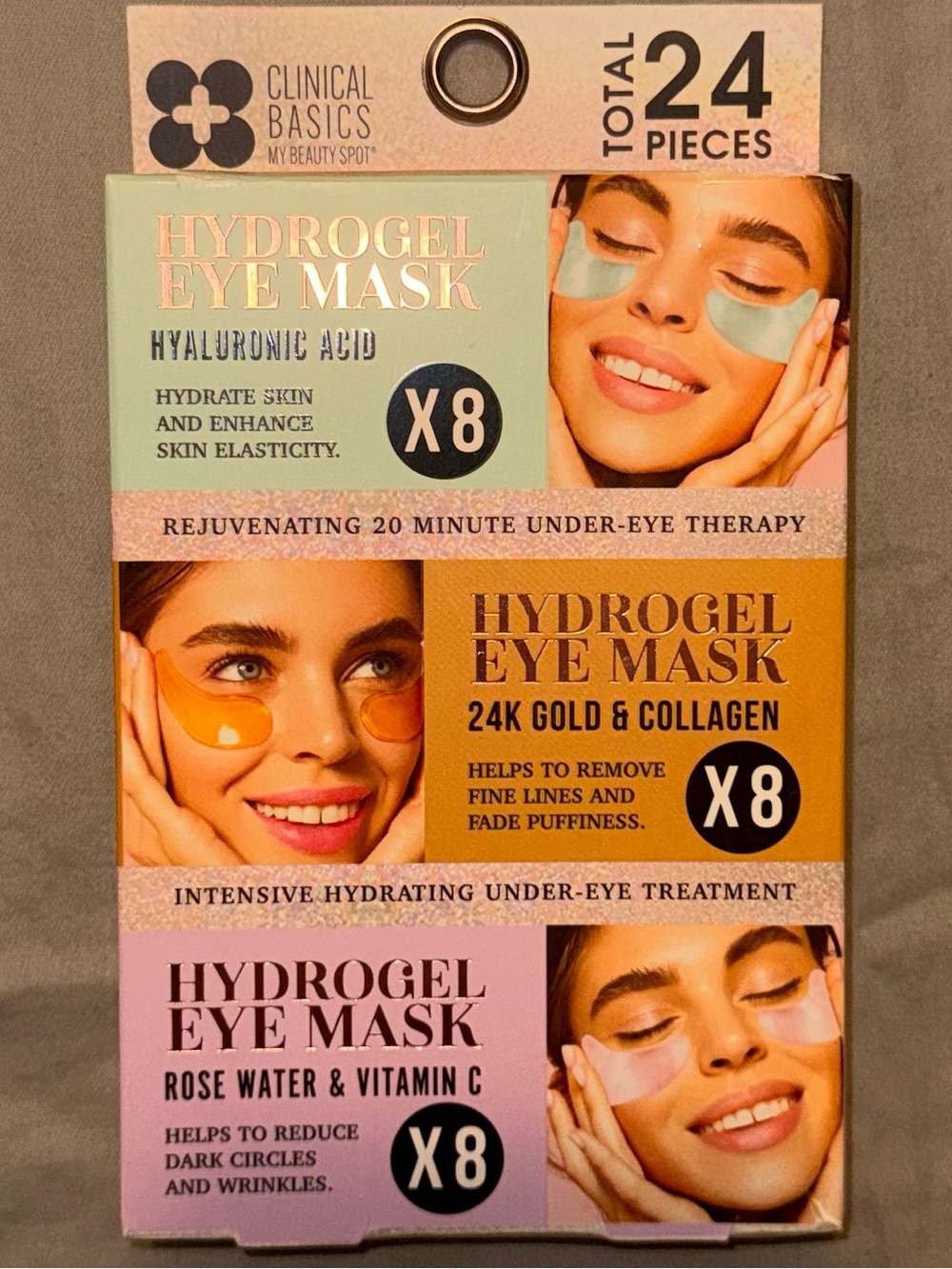 Hydrogel Eye Mask Trio - Gold, Green, Pink - 24 Pack